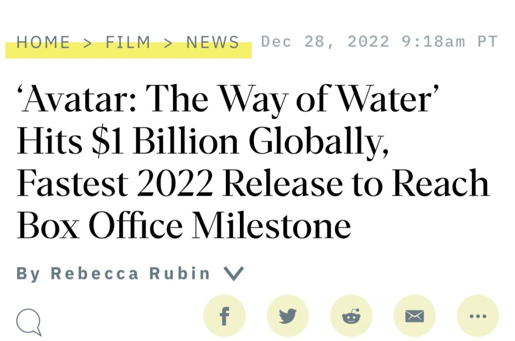 Avatar: The way of water hits 1 billion&nbsp;mark